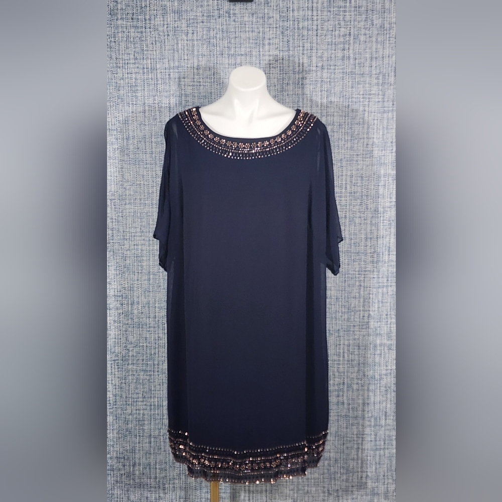 Xscape Navy Dress with Embellished Neckline 18w
